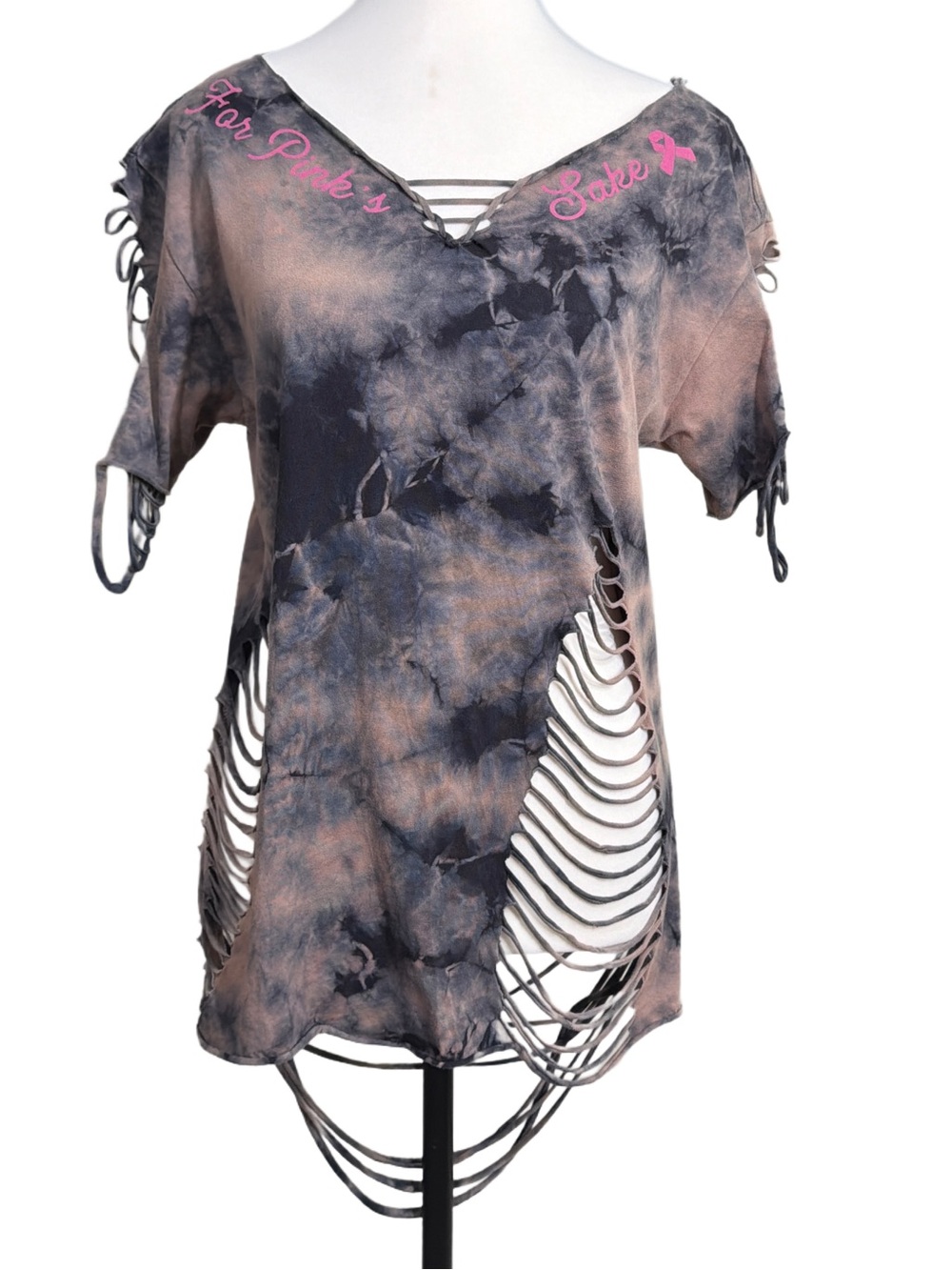 Affliction For Pinks Sake Tie-Dye Distressed V-Neck Top with Lace-Up Sides